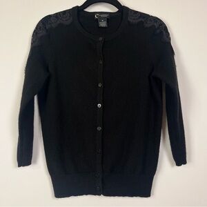 C by Bloomingdale’s Cashmere Cardigan w/ Lace Sleeves - Black XS